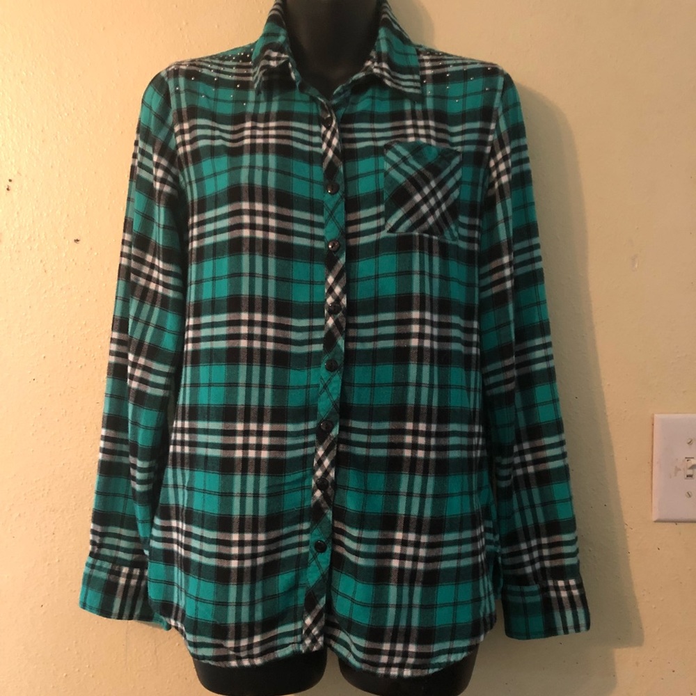 Justice girls size 18 green, white, black, plaid